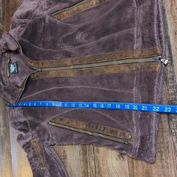 KUHL Moto Vation Full Zip Dark Brown Fuzzy Fleece Brown Leather Jacket Small - Picture 11 of 11
